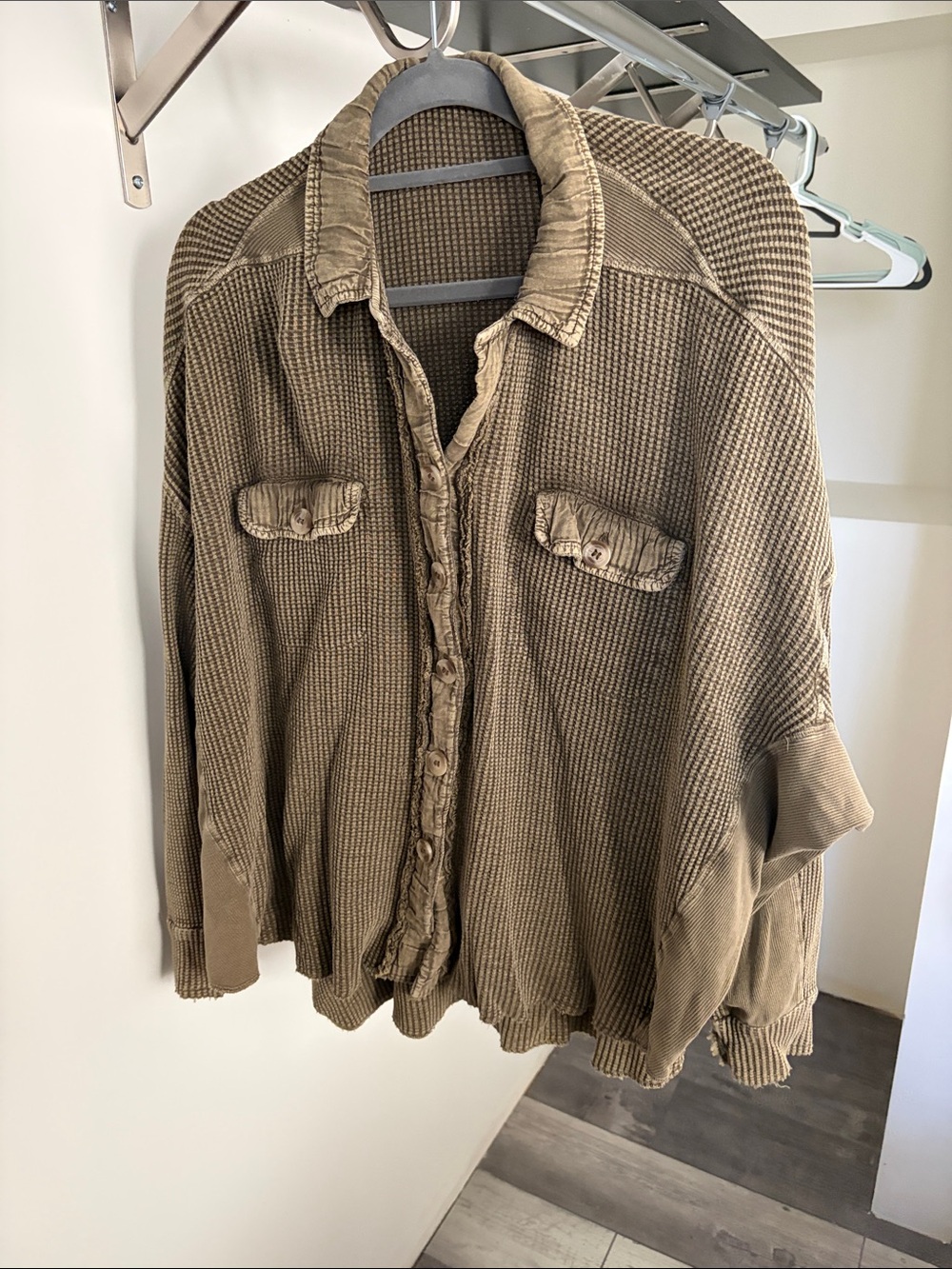 FP Movement by Free People Olive Green Waffle Knit Button-Up Tunic